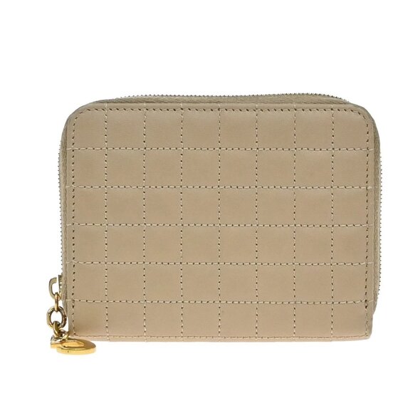CELINE Logo C Charm Compact Zip Around Wallet Leather Beige Italy 148-082025 - Picture 1 of 15